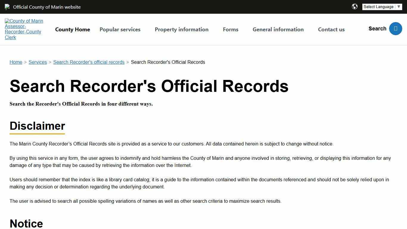 Search Recorder's Official Records | County of Marin Assessor-Recorder-County Clerk